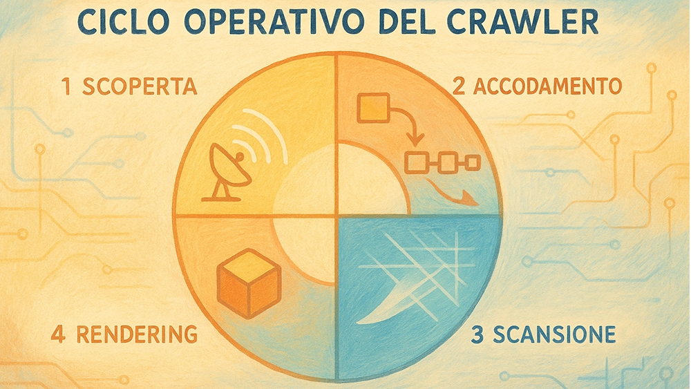 Rappresentazione grafica del ciclo operativo del crawler di un motore di ricerca