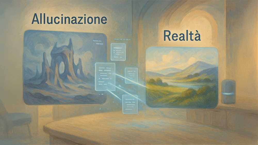 La rappresentazione di due paesaggi, il primo frutto di allucinazione LLM, il secondo come è in realtà, grazie ai dati strutturati