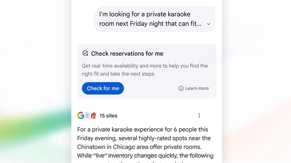 Lo screenshot di una prenotazione effettuata tramite la funzionalità di egentic Booking di Google Search