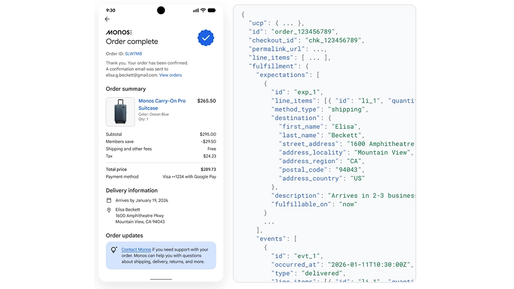 La simulazione di un ordine realizzato da un agente IA con il protocollo UCP su un sito di commercio elettronico.